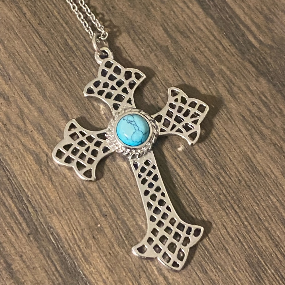 Silver & Turquoise Cross Necklace